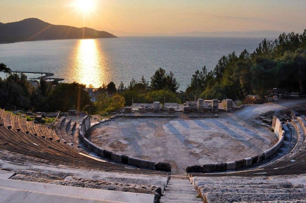The ancient theater of Thasos under the sunset view on a private sunset cruise tour